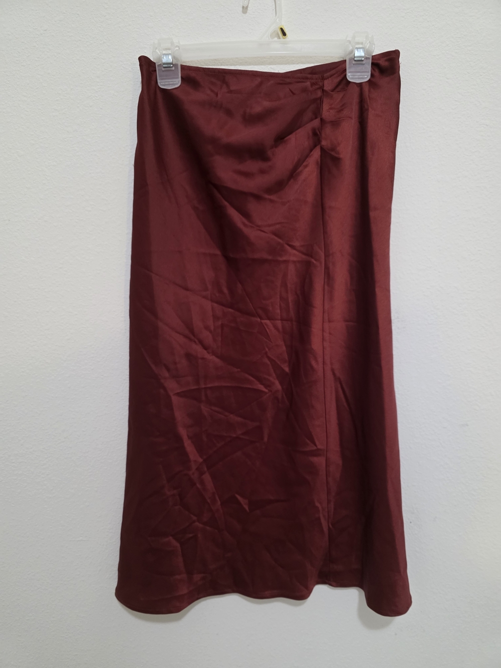 Satin Midi Skirt in Deep Burgundy